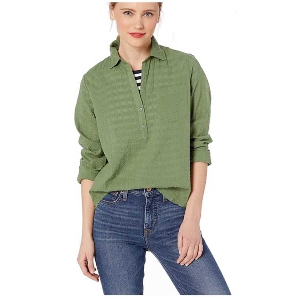 J Crew Mercantile Green Textured Long Sleeve Collared Button Up‎ Shirt Top XS